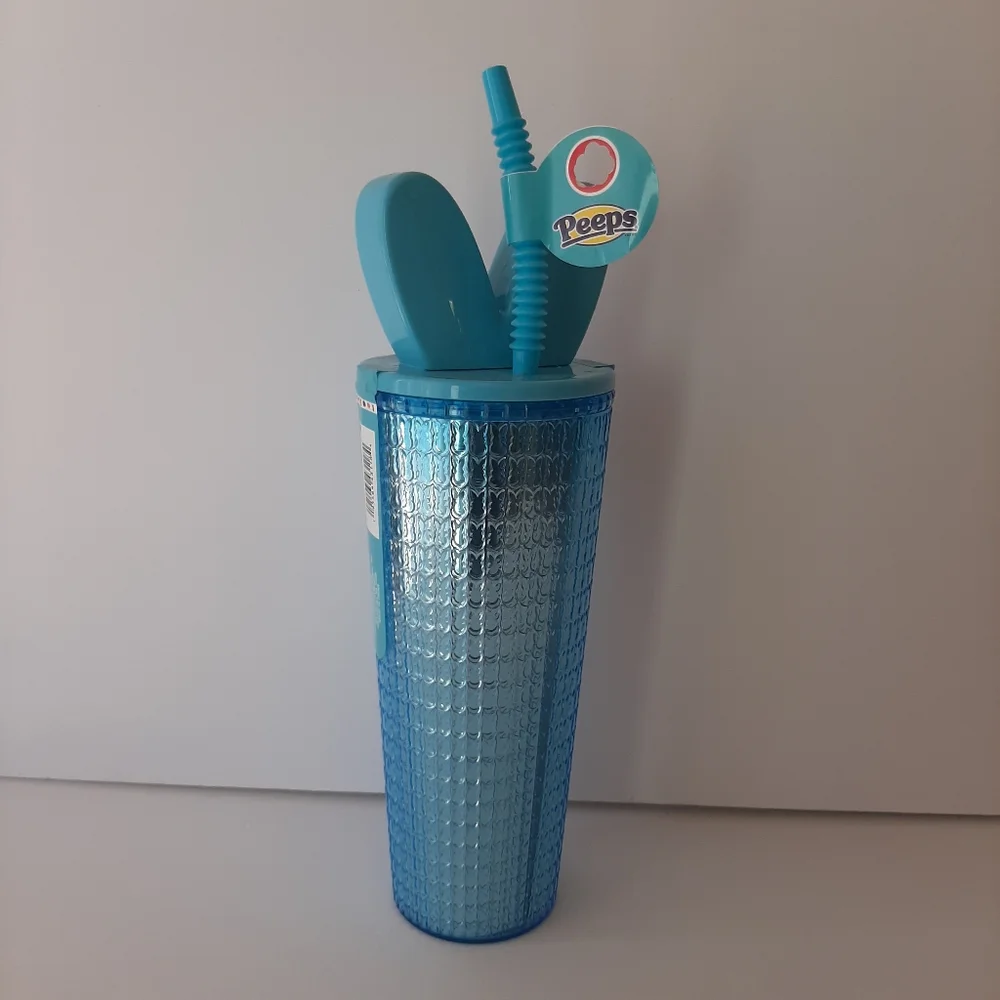 Peeps Blue Tumbler 24.5 oz Easter Bunny Ears Cup with Straw NWT - Picture 3 of 9